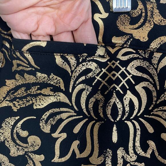 Soft Surroundings Black Gold Moonstruck Metallic Ponte Knit Pull-on Pants 1X - Picture 3 of 9